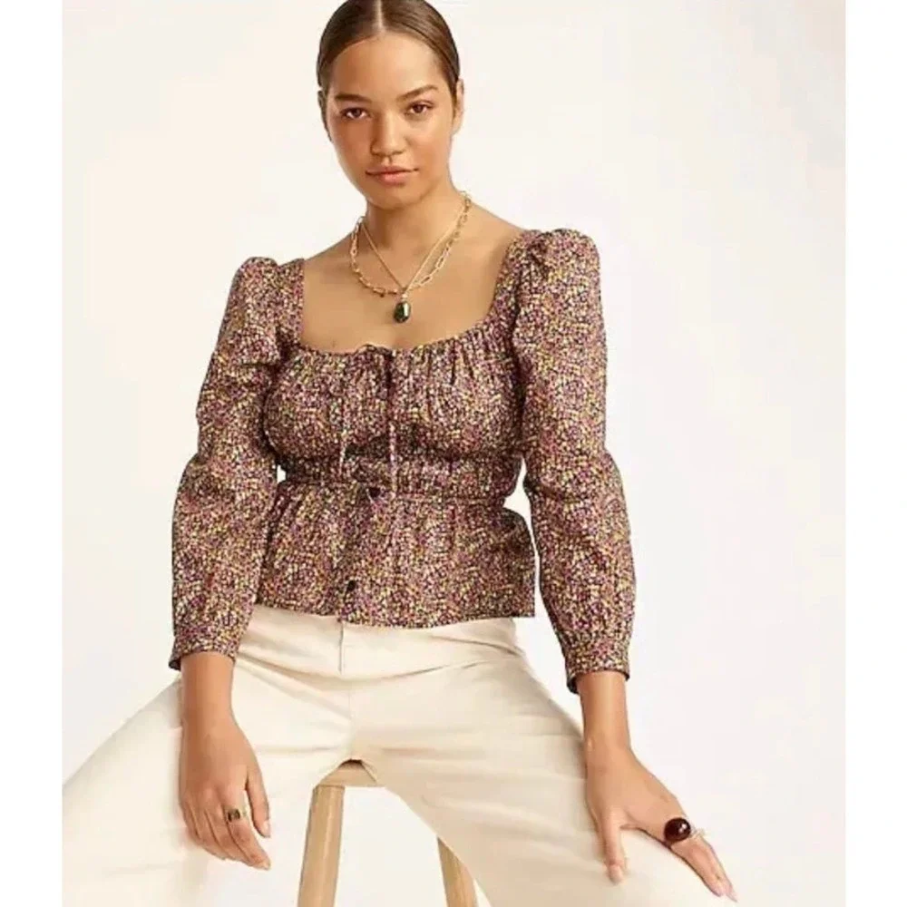 J. Crew Cinched-Waist Organic Cotton Top Liberty Busy Izzy Print